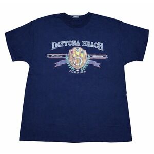 Y2K Daytona Beach Florida Graphic Tee XXXL Navy Blue Oversized Tourist Shirt